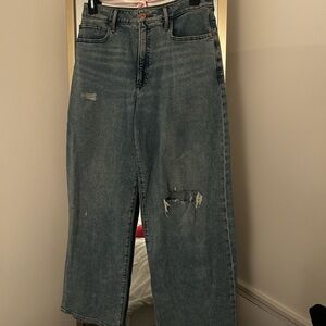 Express Distressed Blue Straight Leg Jeans
